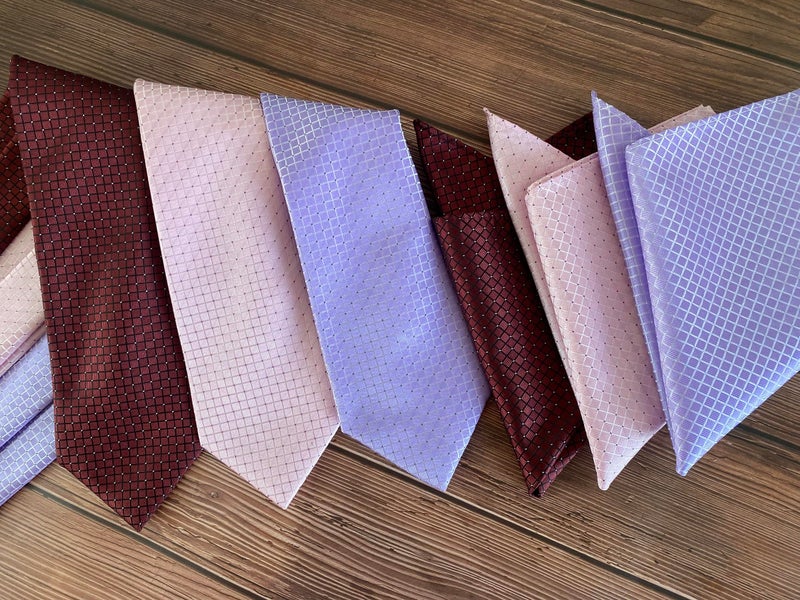 KissTies Mens Pink Tie Checkered Necktie Wedding Ties For Men - Image 5